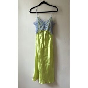 Rame Made In Italy Lace & Satin Slip Dress Lime Green Small